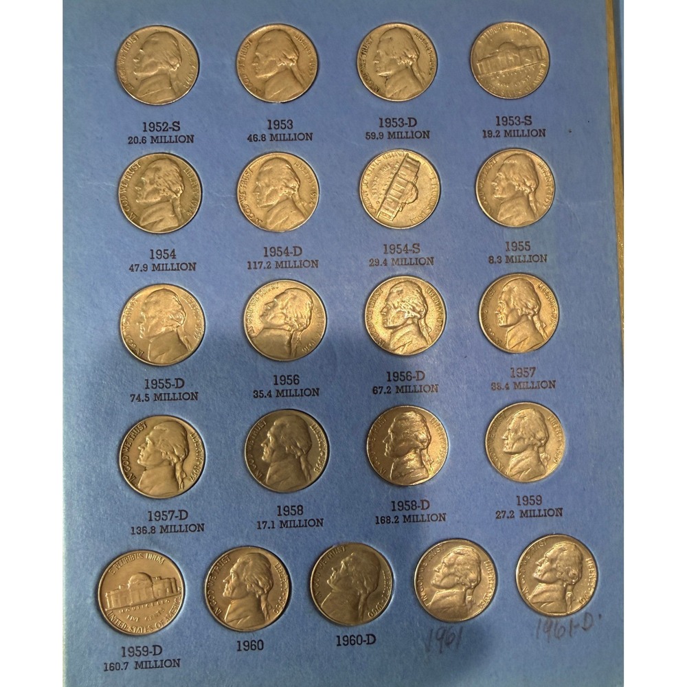 Jefferson Nickel Collection 1938-1963 Whitman Album 62 Coins 13 War Nickels